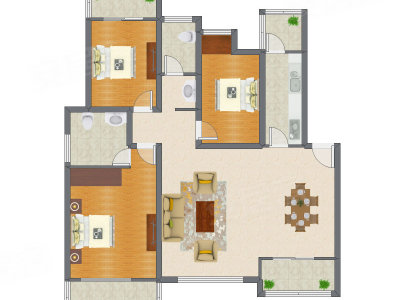 3室2厅 127.04平米户型图
