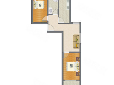 2室1厅 65.83平米户型图