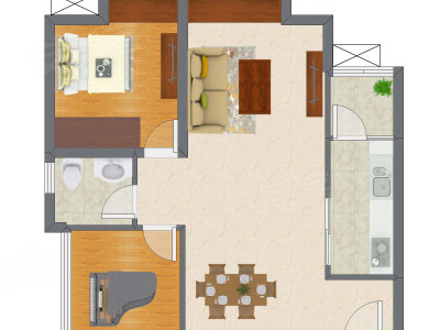 1室2厅 56.11平米户型图