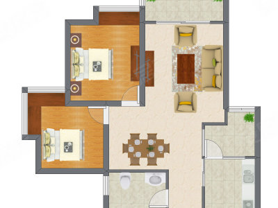 2室2厅 80.64平米户型图