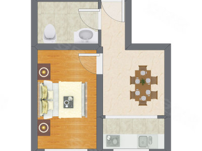 1室1厅 40.02平米户型图