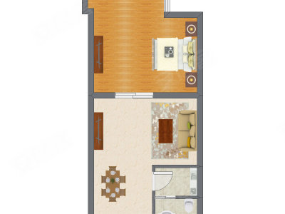 1室2厅 50.00平米户型图