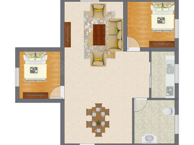 2室2厅 89.75平米户型图