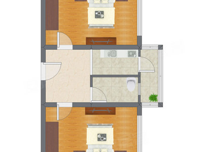 2室1厅 55.19平米户型图