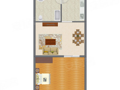 1室2厅 96.00平米户型图
