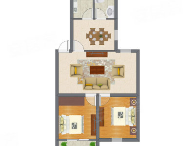 2室2厅 50.40平米户型图