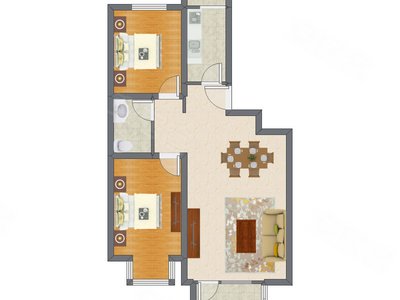 2室1厅 89.52平米