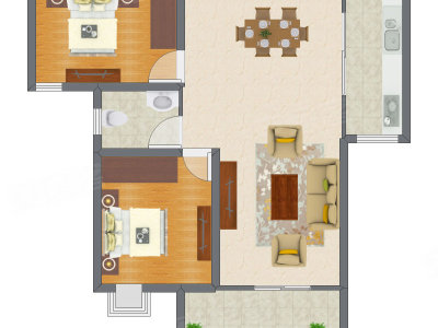 2室2厅 73.47平米户型图