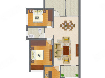 2室2厅 69.13平米户型图