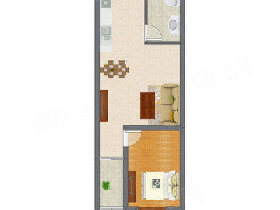 1室1厅 53.12平米户型图