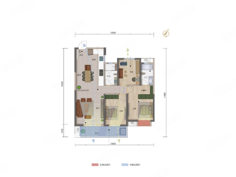 中建铂公馆(新房)3室2厅2卫126.68㎡南北203万