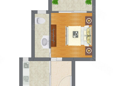 1室1厅 37.65平米户型图