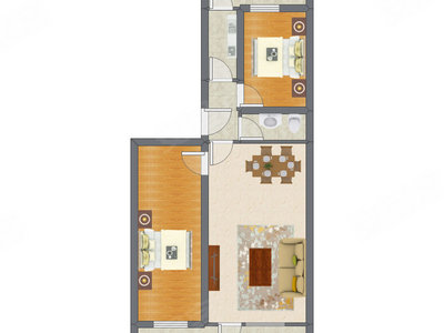 2室2厅 88.88平米户型图