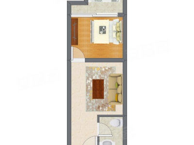 1室1厅 43.26平米户型图