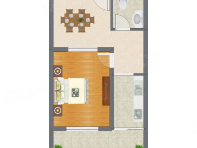 1室1厅 59.25平米户型图