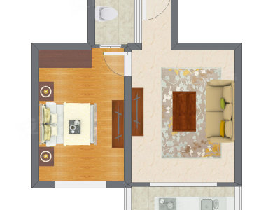 1室1厅 52.05平米户型图