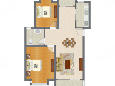 2室2厅 89.49平米户型图