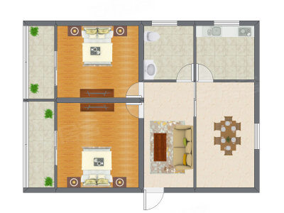 2室2厅 80.00平米户型图