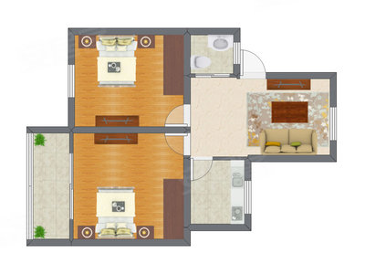 2室1厅 73.80平米户型图