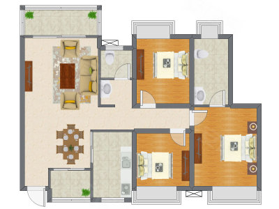 3室2厅 122.23平米户型图