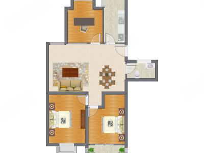 3室2厅 97.79平米户型图
