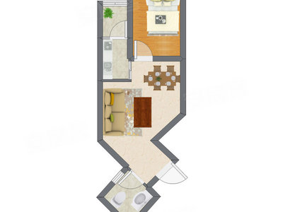 1室2厅 36.26平米户型图
