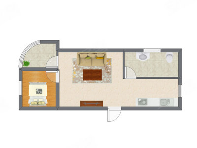 1室1厅 65.65平米户型图