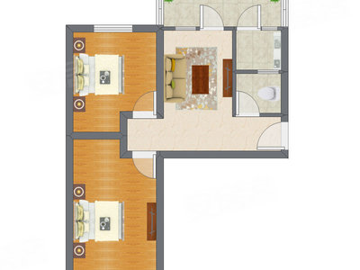 2室1厅 57.14平米户型图