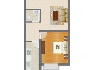 1室1厅 36.78平米户型图