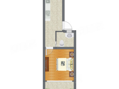 1室0厅 39.93平米户型图