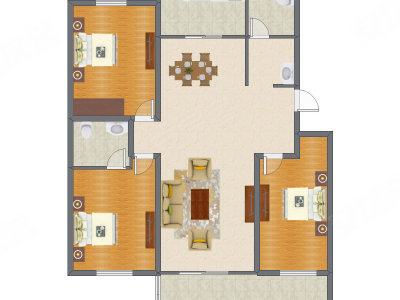 3室2厅 206.00平米户型图