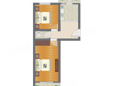 2室1厅 57.61平米户型图
