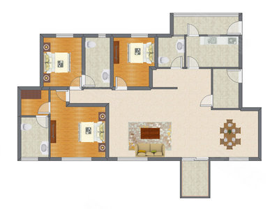 3室2厅 165.87平米户型图
