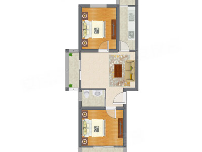 2室1厅 76.65平米
