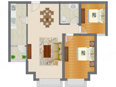 2室2厅 86.22平米户型图