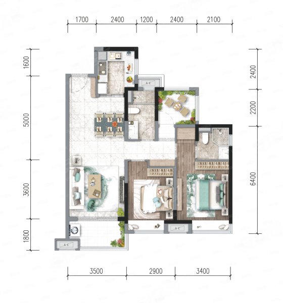 新城金樾江南2室2厅2卫99㎡南59万
