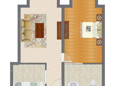 1室1厅 84.65平米户型图