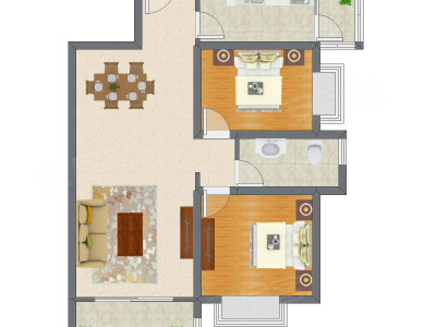 2室2厅 85.35平米户型图