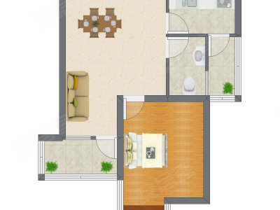 1室1厅 42.86平米户型图