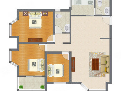 3室1厅 128.00平米户型图