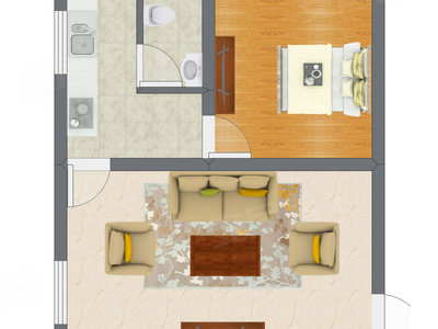 1室1厅 35.31平米户型图