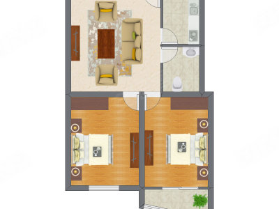 2室1厅 51.34平米户型图