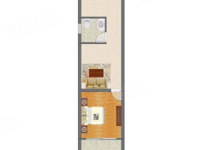 1室1厅 56.37平米户型图