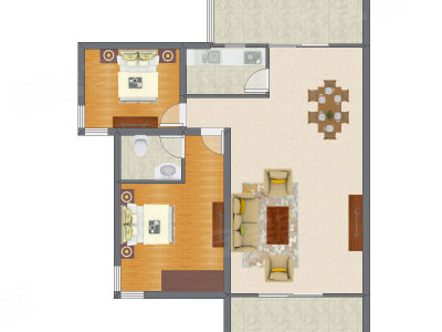 2室2厅 90.90平米户型图
