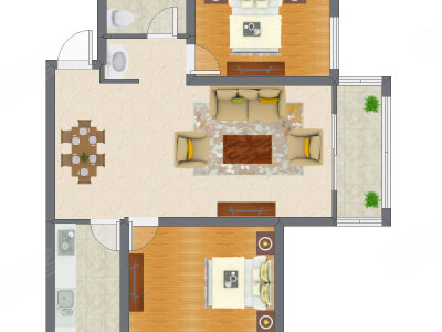 2室2厅 92.31平米户型图