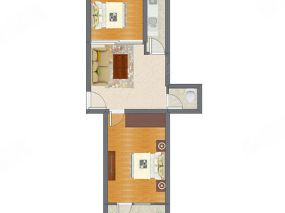 2室1厅 42.11平米户型图