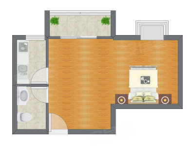 1室0厅 50.38平米户型图