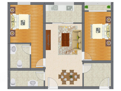 2室1厅 65.06平米户型图