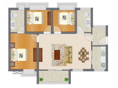 3室1厅 94.00平米户型图