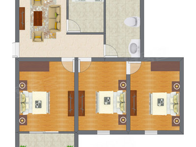 3室1厅 72.31平米
